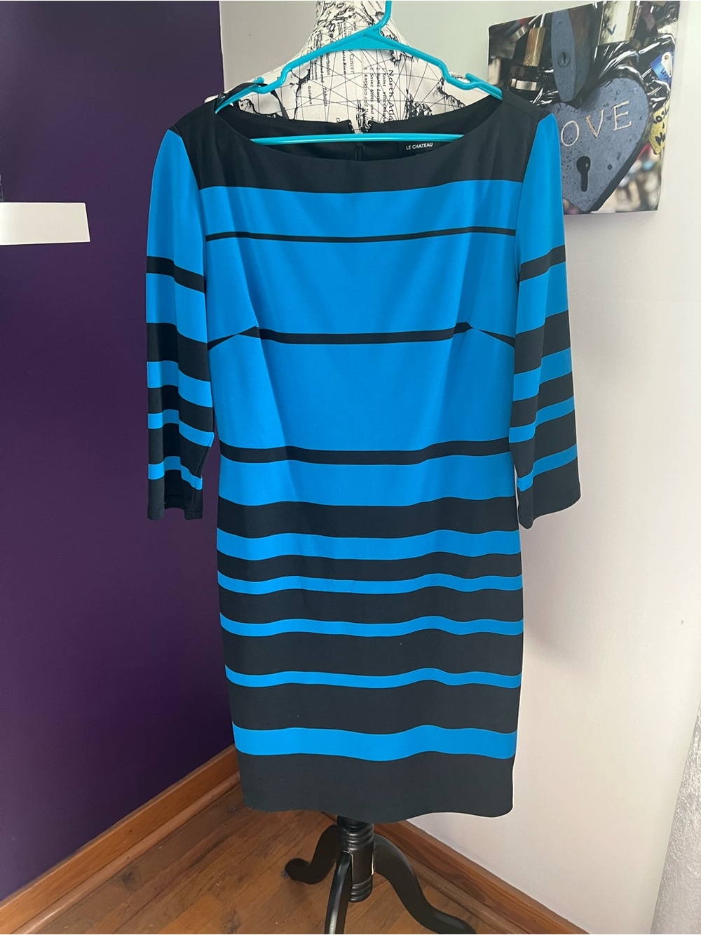 le chateau Blue & Black Striped Boatneck Dress